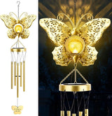 JYPS Butterfly Solar Wind Chimes, 40-Inch Large Waterproof Windchime for Outside with Glowing Crackle Glass Ball, Garden Patio Yard Decor Christmas Day Birthday Unique Gifts for Women Mom Grandma Wife