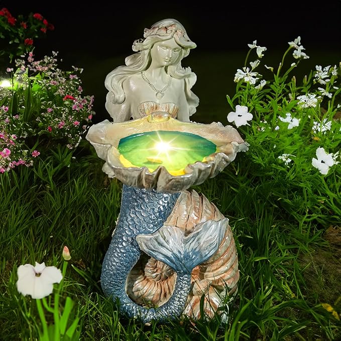 Teaeeno Outdoor Mermaid Decor Garden Statues with Solar Lights,Art Mermaid Figurine,Mermaid Decor for Home,Solar Lawn Ornament,Animal Solar Outdoor Decor,Solar Lamp Decor for Patio Decor Waterproof