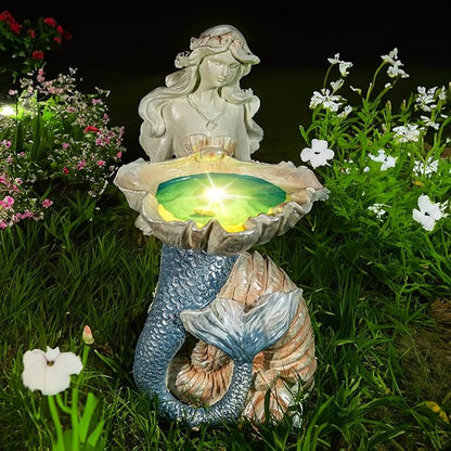 Teaeeno Outdoor Mermaid Decor Garden Statues with Solar Lights,Art Mermaid Figurine,Mermaid Decor for Home,Solar Lawn Ornament,Animal Solar Outdoor Decor,Solar Lamp Decor for Patio Decor Waterproof