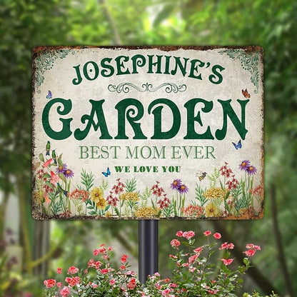 Custom Garden Signs Personalized Metal Tin Sign for Women, Retro Hummingbird Metal Sign for Outdoor, Patio, Yard Home Decor Gift for Mothers Day, Grandmas, and Gardening Lovers (For MOM 03)