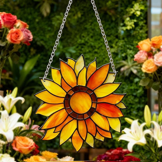 Sunflower Sun Catcher Stained Glass, Sunflower Suncatcher for Window, Hanging Suncatcher for Grandma/Mom/Women