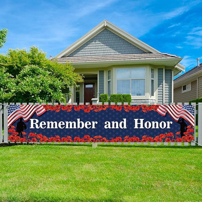 Rvsticty Memorial Day Decorations Remember and Honor Banner for Fence Yard Lawn Red White Blue Independence Day Decor 4th of July Memorial Day Decorations and Supplies for Home Party