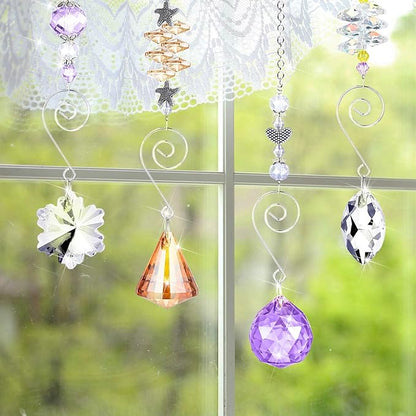 Hicarer 9 Pcs Crystal Suncatchers Hanging Catchers with Chain Colorful Glass Pendant Beads Chandelier Prism Ornament for Window Home Wall Cars Decor Wedding Birthday Anniversary Party Gifts