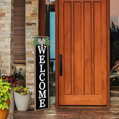 flowtorely Outdoor Welcome Sign for Front Porch Standing 45"×9" Tall Wood Frame Vertical Leaner farmhouse Outside Rustic Large Welcome Sign for Front Door Home Decorations (Wood)