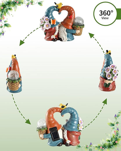 iStatue Solar-Powered 8.3'' Spring Summer Kissing Gnomes Decorations for Home & Garden - Decorative Outdoor Lawn Ornaments and Statues Clearance (Loved Gnomes)