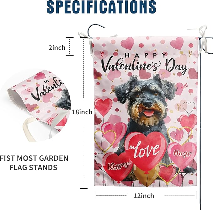 Schnauzer Valentine Garden Flag Valentines Day Flags for Outside 12x18 Double Sided Small Yard Flags Dog Valentine's Day Decor Outdoor Lawn Valentines Banners Front Porch