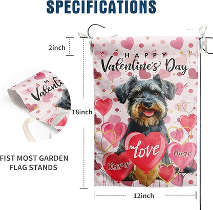 Schnauzer Valentine Garden Flag Valentines Day Flags for Outside 12x18 Double Sided Small Yard Flags Dog Valentine's Day Decor Outdoor Lawn Valentines Banners Front Porch