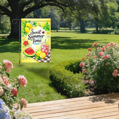 Nuxovilar Summer Garden Flag Sweet Summer Time Lemon Watermelon Picnic Pattern Polyester 12x18 Inches Garden Flags for Outside Fresh Decor Yard Porch Lawn