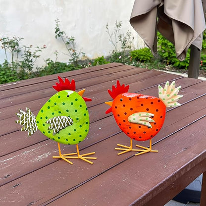 Metal Chicken Decoration Set of 2, Outdoor and Indoor Garden Sculpture for Yard Art, Backyard Patio Lawn Decor, for Family Lovers Housewarming