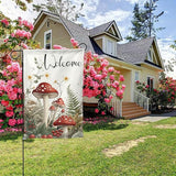 Mushrooms and Fern Garden Flags 12×18 Inch Welcome Double Sided Decorative Yard Banner Seasonal Flag for Outdoor Outside Decor