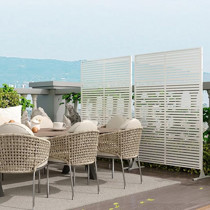 Garveelife Metal Privacy Screen 72" H×47" W for Outdoor Freestanding Decorative Privacy Wall Panels with Stand, Patio Balcony Screens for Outside Divider Deck Porch Garden, 1PC