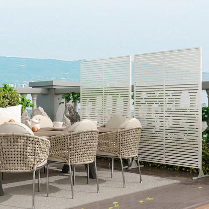 Garveelife Metal Privacy Screen 72" H×47" W for Outdoor Freestanding Decorative Privacy Wall Panels with Stand, Patio Balcony Screens for Outside Divider Deck Porch Garden, 1PC