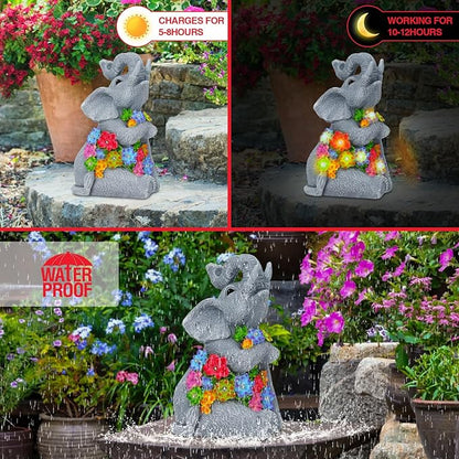 RICHIE Womens Gift Solar Statues for Garden Decor, Outdoor Elephant Sculptures for Clearance Lights for Outside Lawn Ornaments Birthday Gifts for Mom Grandma Women- Chrismtas Gifts for Mom Grandma