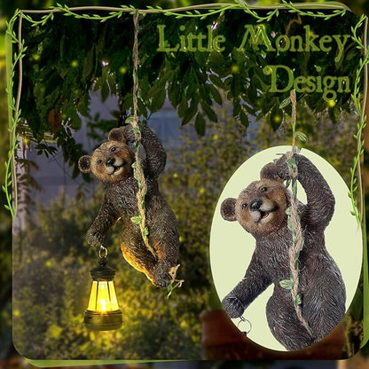 Rossesay 7 Inches Bear Statue Tree Hugger with Solar Light Resin Bear Statue Sign with LED Lantern Waterproof Hanging Figurine with Hook for Christmas Tree Decoration Outdoor Yard Garden (Brown)