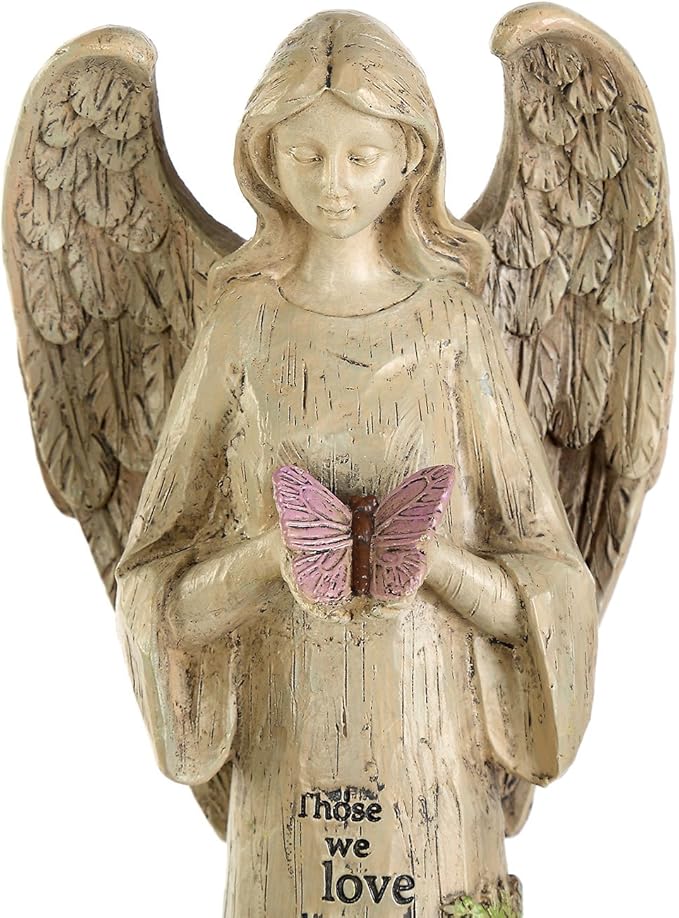 Topadorn Angel Statue Decoration for Garden & Patio, Standing Angel with Butterfly Memorial Resin Figurine Sculpture Ornament, Waterproof Antique Stone, 10''H