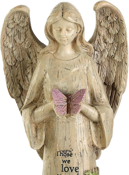 Topadorn Angel Statue Decoration for Garden & Patio, Standing Angel with Butterfly Memorial Resin Figurine Sculpture Ornament, Waterproof Antique Stone, 10''H