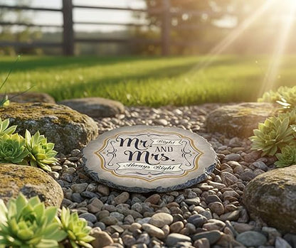 Magnolia Garden 10-Inch Mr. Right and Mrs. Always Right Funny Stepping Stone – Decorative Resin Garden Walkway Tile – Witty Wedding & Anniversary Outdoor Accent