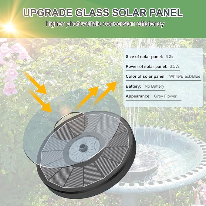 Yzert Solar Fountain for Bird Bath Direct Sunlight High Efficiency 3.5W Glass Panel