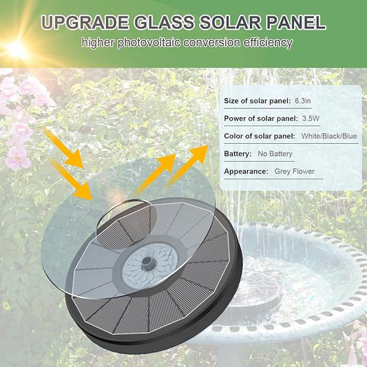 Yzert Solar Fountain for Bird Bath Direct Sunlight High Efficiency 3.5W Glass Panel