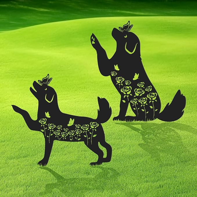 2 Pcs Black Dog Silhouette Cute Metal Dog Decor for Dog Lovers Decorative Garden Stakes for Yard Garden Lawn Outdoor Decorations (Dog)