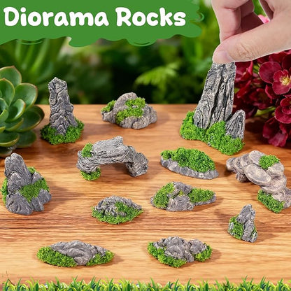 Warmtree 12 Pcs Diorama Rocks Fake Rock Miniature Stone Statue for Diorama Supplies, Micro Train Landscape, Railway Sand Table, Zen Garden Accessories