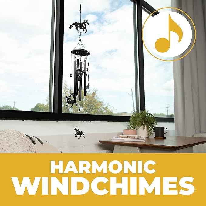 VP Home Wild Horses Wind Chimes for Outside - Harmonic Windchimes with Rustic Design for Gardens, Patios, and Porches - Thoughtful Horse Gifts for Mom, Grandma, and Horse Lovers - 12 x 12 x 84 Inches
