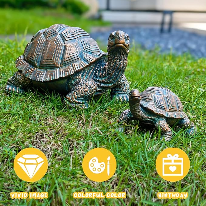 2 Pcs Outdoor Garden Turtle Statue, Mother and Baby Turtle Figurines for Garden, Patio, Lawn, Deck Decor, Resin Housewarming Gifts