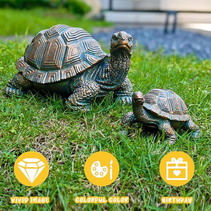 2 Pcs Outdoor Garden Turtle Statue, Mother and Baby Turtle Figurines for Garden, Patio, Lawn, Deck Decor, Resin Housewarming Gifts