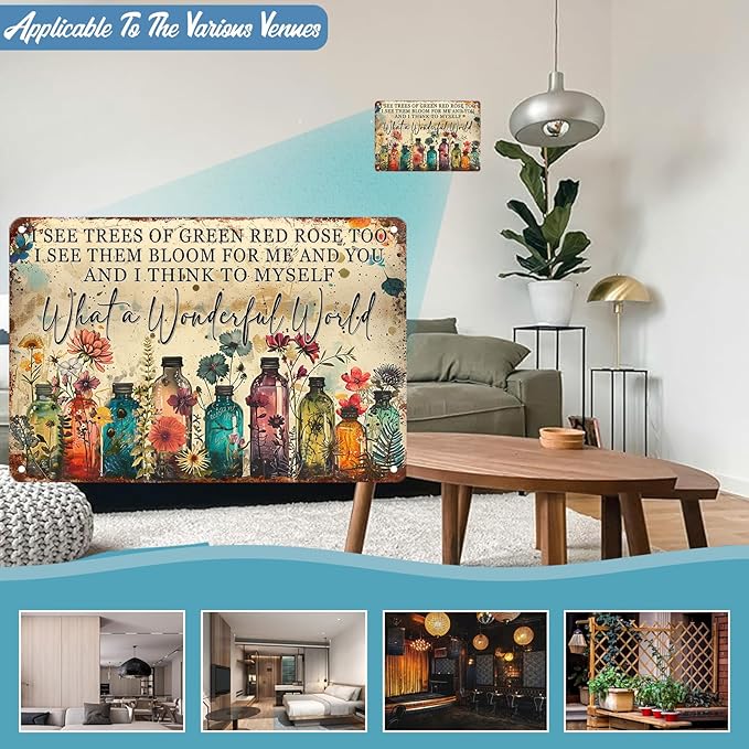 macago Dragonfly What A Wonderful World Flowers Funny Metal Tin Sign Wall Decor I See Trees of Green Red Rose Retro Tin Sign 8 x 12 Inch