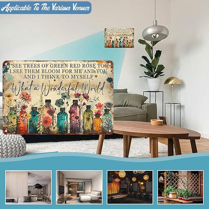 macago Dragonfly What A Wonderful World Flowers Funny Metal Tin Sign Wall Decor I See Trees of Green Red Rose Retro Tin Sign 8 x 12 Inch