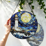 Stained Glass Window Hanging, 8 Inch Ocean Lighthouse Suncatcher, Sun Catchers Indoor Window, Suncatchers for Windows Hanging, Spring Home Garden Decor Panel Mothers Day Birthday Gift for Mom Grandma