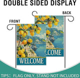Artofy Welcome Italy Lemon Tree Beach Small Decorative Garden Flag, Amalfi Coast Coastal Town Citrus Yard Lawn Outside Decor, Summer Mediterranean Burlap Outdoor Home Decoration Double Sided 12 x 18