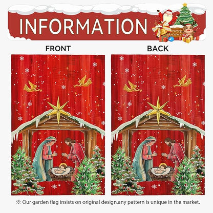 Xmas Poinsettia Garden Flag Holy Night Nativity Double Side Yard Flags Religious Christma Jesus Nativity Scene Decor House Banner for Winter Happy Holiday Outdoor Yard Decor 12 x 18 Inch