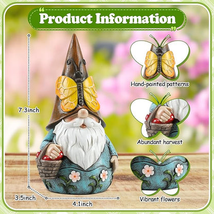 Outdoor Garden Gnome Statue, Butterfly Gnomes Decor Spring Butterfly Figurine, 7.3" Garden Gnomes Sculptures & Statues Outside Yard Lawn Patio Home Decoration, Nomes Gift