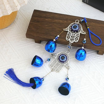 BWINKA Blue Evil Eye Hanging Decoration Ornament Metal Wind Chimes for Home Garden Gift Decoration (Eye-Double)