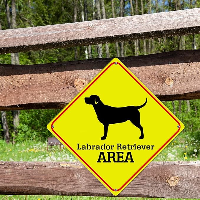 Labrador Retriever Area Xing Caution Crossing Sign Labrador Retriever Dog Metal Tin Sign Warning Sign Novelty Road Fence Yard Wall Decor For Indoor Outdoor 12x12in