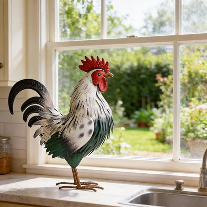 Ratuor Rooster Garden Statue Sculpture Metal Chicken Yard Decor Outdoor Figurines Patio Backyard Decoration