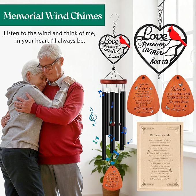 Kathfly Cardinal Wind Chimes for Loss of Loved One, 28" Memorial Wind Chimes for Outside, Cardinal Sympathy Bereavement Condolence Funeral Windchime Gifts for Loss of Lover Mom Father Husband