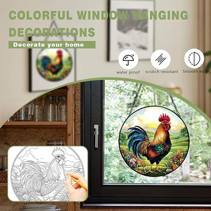 Rooster Sun Catchers Indoor Window, 20cm/7.87in Rooster Stained Glass Ornaments, Chicken Themed Gifts Women