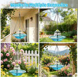 Hanging Solar Bird Bath Fountain, 3 Layers Outdoor Cascading Bird Bath with Solar Pump, 3 Nozzles & Blue Glass Bowl, Attracts Wild Birds for Garden, Backyard, Pergola