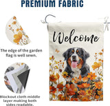 Bernese Mountain Fall Garden Flag Autumn Dog Yard Sign Orange Floral Thanksgiving Outdoor Banners for Outside 12x18 Double Sided Small Wild Flower Lawn Decorations