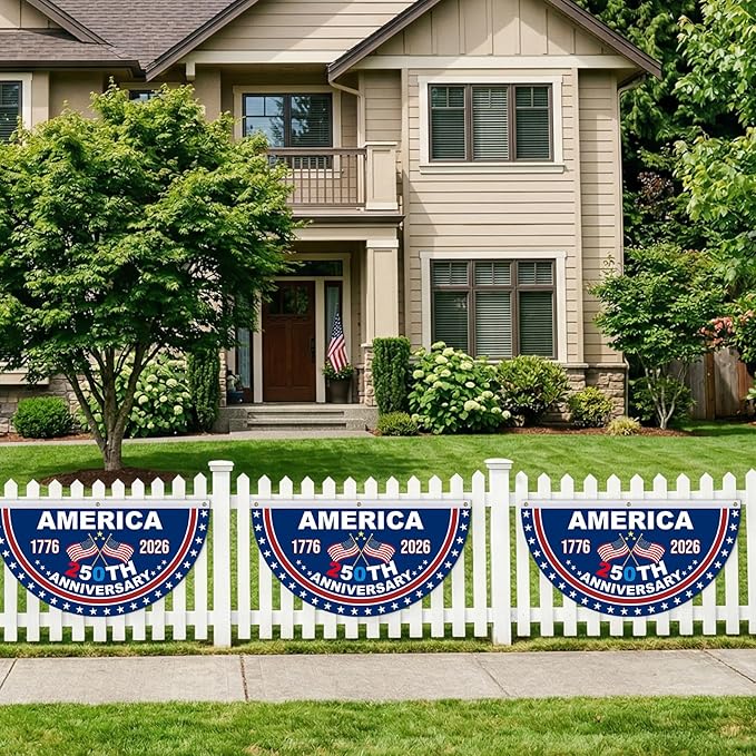 USA 250th Anniversary Flag Bunting, 2 Pcs 1.5 x 3 FT 1776-2026 250 Year American Patriotic Banner, 4th of July Party Decorations, Indoor Outdoor Hanging Decor, American Independence Decor