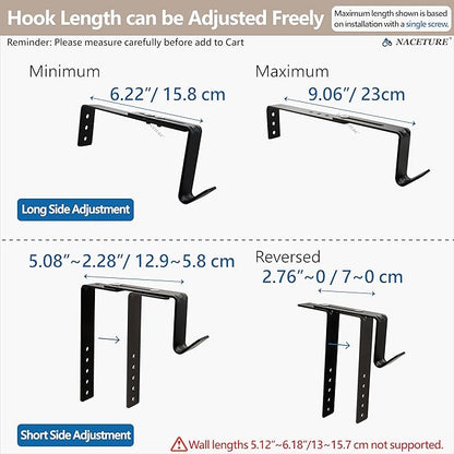 Adjustable Heavy-Duty Single Hook Bracket – Reinforced Plant Hanger for Railing, Balcony, Fence, or Cubicle – Supports Up to 40 Lbs – Metal Wall Hook for Planter, Lantern, Bag (Black 4 Pack)