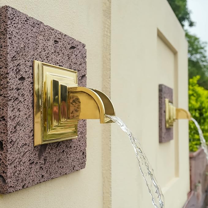 Solid Brass Made Exquisite Handcrafted Waterfall Spout for Landscape, Water Fountain Spout Scupper Luxury Decoration for Pools, Ponds, Water Walls