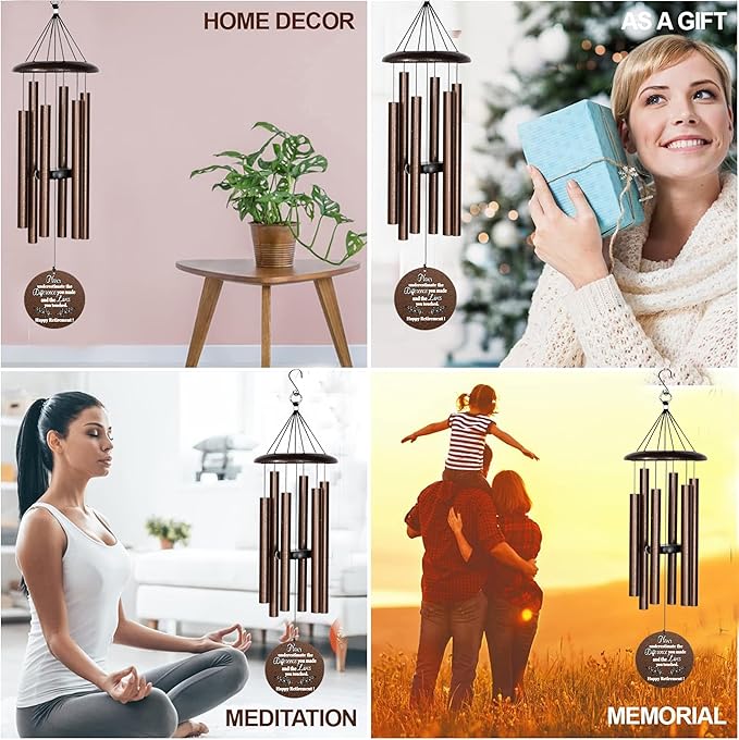 Retirement Wind Chimes, 32" Copper Aluminum, Modern Style, Adjustable, Outdoor Use