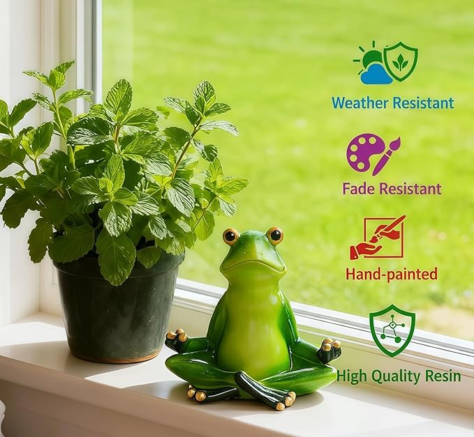 Cute Statues Frog Statue Outdoor Garden Sculptures for Yard Lawn Resin Animal Figurines Yoga Art Backyard Decor(Meditation)