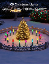 C9 Multicolor Christmas Pathway Lights,38FT 25 Pcs Multicolored Extendable Waterproof Christmas Walkway Lights with Multicolor Bulbs and Stakes for Outdoor Lawn Garden Sidewalk Xmas Decorations