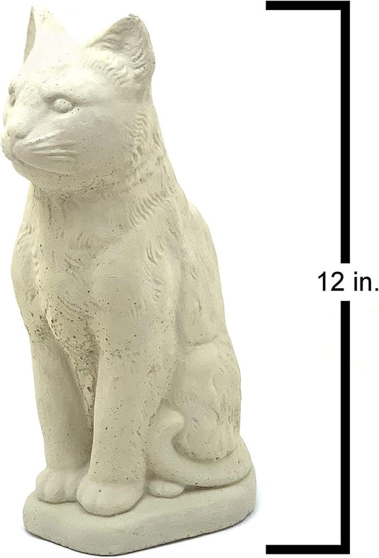 Vintage Sitting Cat: Solid Durable Stone with Distressed Texture. Perfect for Home Decor & Sealed for Outdoor Use. Handcrafted USA. (Classic/White)