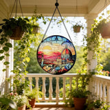 7.88'' Stained Glass Window Hanging, Church Sunset Suncatcher Stained Glass Panel with Hook Chain for Window, Religious Sun Catchers Decor Mother's Day Birthday for Women, Men, Wife, Aunt, and Mom