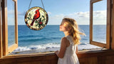 Stained Glass Window Hanging Ornament, The Red Bird Stopped on The Branch 6.3 Inches Suncatcher for Window Home Decor Bithday Christmas Monther's Day Gifts for Women Men and Mom